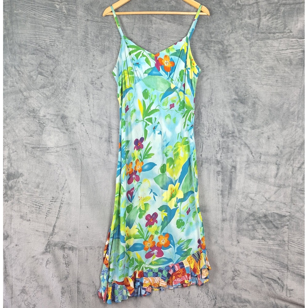Jams World Dress XL Floral Asymmetric Hawaiian Tropical Beach Resort Slip Y2K